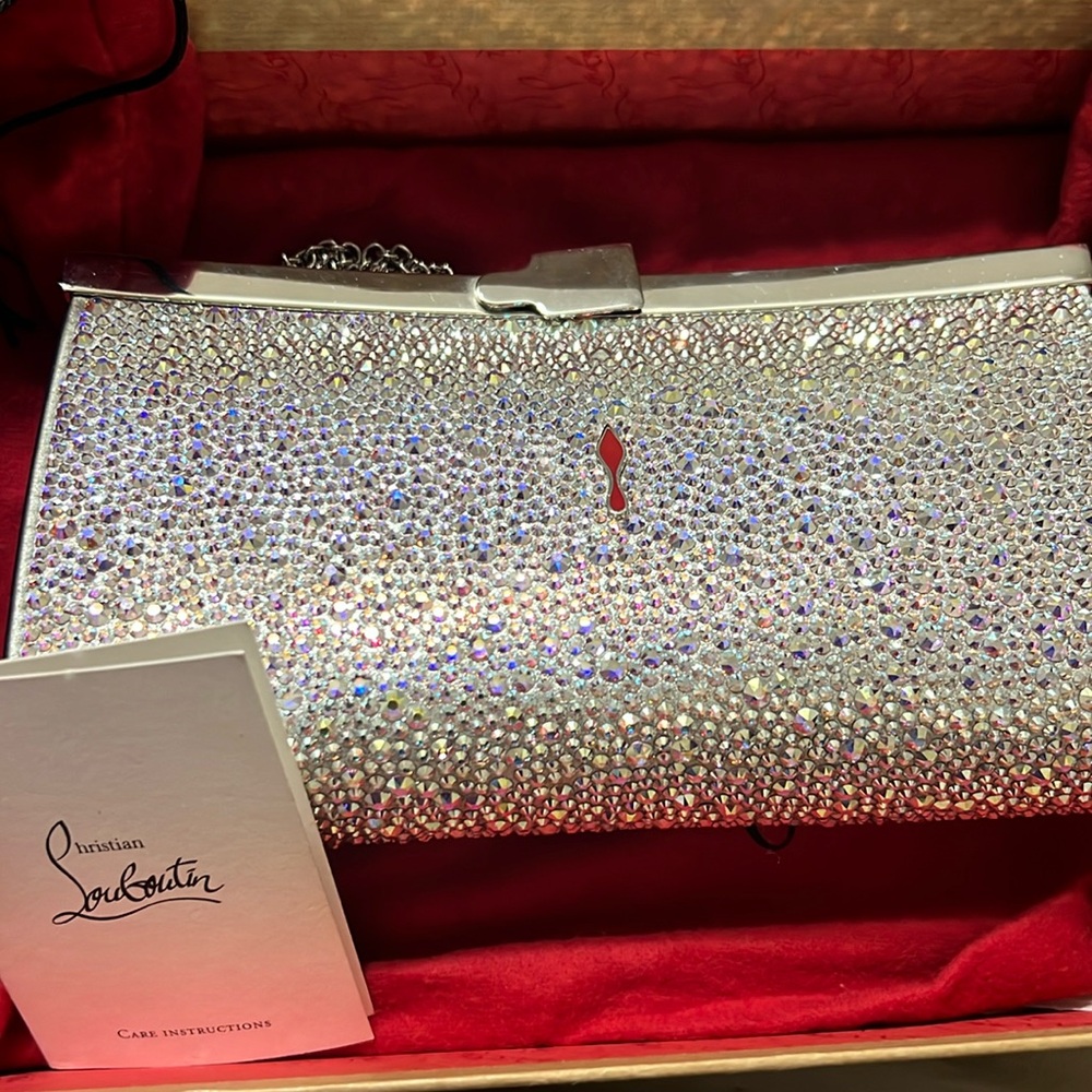 Christian Louboutin Crystal Embellished Red Interior Palmette Evening Bag